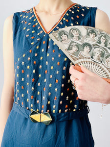 Vintage 1920s Art Deco blue embroidered flapper dress
