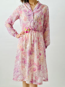 Vintage 1970s purple floral dress