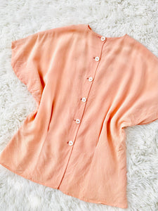 Vintage 1940s peachy pink rayon top w beaded appliqués