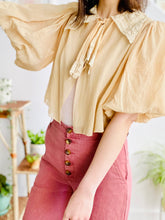 Load image into Gallery viewer, Vintage 1930s silk bed jacket with lace collar bishop sleeves
