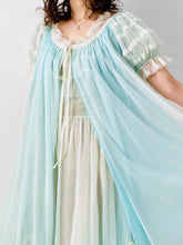 Load image into Gallery viewer, Vintage 1960s pastel blue lace peignoir lingerie set

