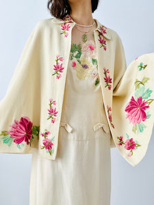 Vintage 1920s embroidered floral cape