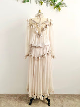 Load image into Gallery viewer, Vintage tulle lace ruffled victorian style blouse skirt two piece set
