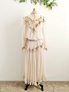Vintage tulle lace ruffled victorian style blouse skirt two piece set