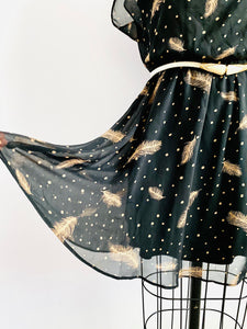 Black Polka Dots Novelty Feather Print Dress