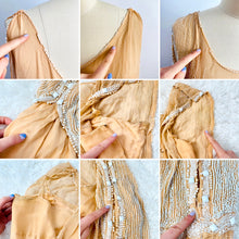 Load image into Gallery viewer, Vintage 1920s Art Deco peach color beaded silk flapper dress
