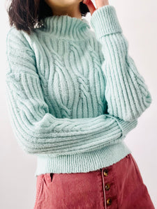 Vintage pastel blue mock neck pullover sweater