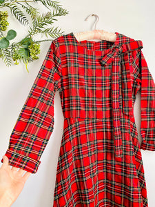Vintage red plaid dress with bow fall dress