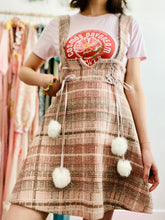 Load image into Gallery viewer, Vintage pink tweed pinafore dress w pom poms
