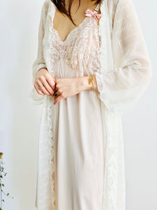 Vintage White Lingerie Robe Semi Sheer Ruffled Sleeves