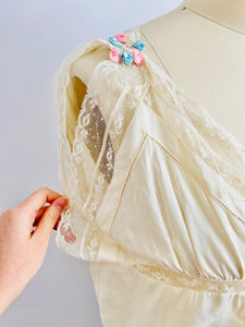 Antique 1910s Edwardian Lace Camisole w Pastel Ribbon Flowers