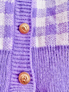 Purple plaid cropped cardigan top