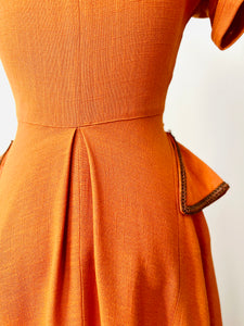 Vintage 1940s persimmon color linen dress
