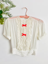 Load image into Gallery viewer, Vintage 1930s white silk top with ribbon bows
