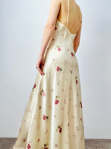 Vintage pink satin floral lingerie dress