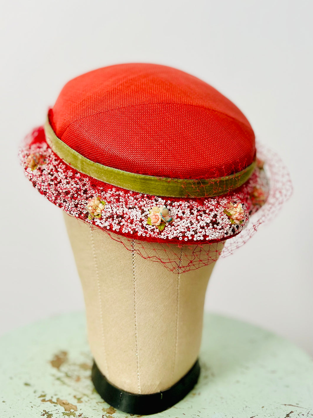 Vintage 1940s beaded hat with veil