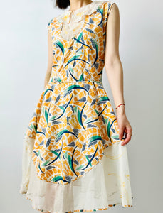 Vintage 1920s deco celestial print floral dress