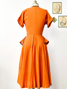 Vintage 1940s persimmon color linen dress