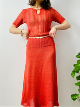 Load image into Gallery viewer, Vintage 1940s watermelon red knit set with Art Deco buckle
