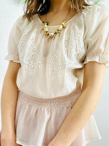 Vintage white Hungarian peasant top with embroidery and smocking