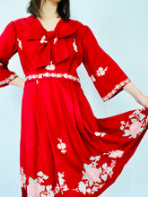 Load image into Gallery viewer, Vintage 1949s Red Embroidered Dress Oversized Ribbon Bow
