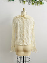 Load image into Gallery viewer, Vintage 1970s tulle lace blouse with ruffled collar and sleeves
