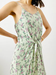 Vintage pastel green floral front tied jumpsuit