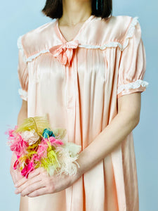 Vintage peachy pink satin babydoll lingerie dress