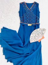 Load image into Gallery viewer, Vintage 1920s Art Deco blue embroidered flapper dress
