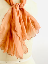 Load image into Gallery viewer, Vintage 1930s peach color silk scarf with scalloped edge
