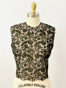 Vintage 1950s black lace top w cutout neckline