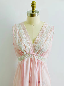 vintage 1940s pink lingerie lace night gown on mannequin