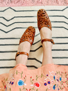 Vintage brown embroidered leather sandals