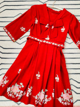 Load image into Gallery viewer, Vintage 1949s Red Embroidered Dress Oversized Ribbon Bow
