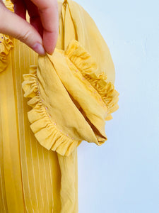 Vintage 1940s mustard yellow ruffled silk top
