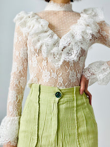 White tulle lace blouse