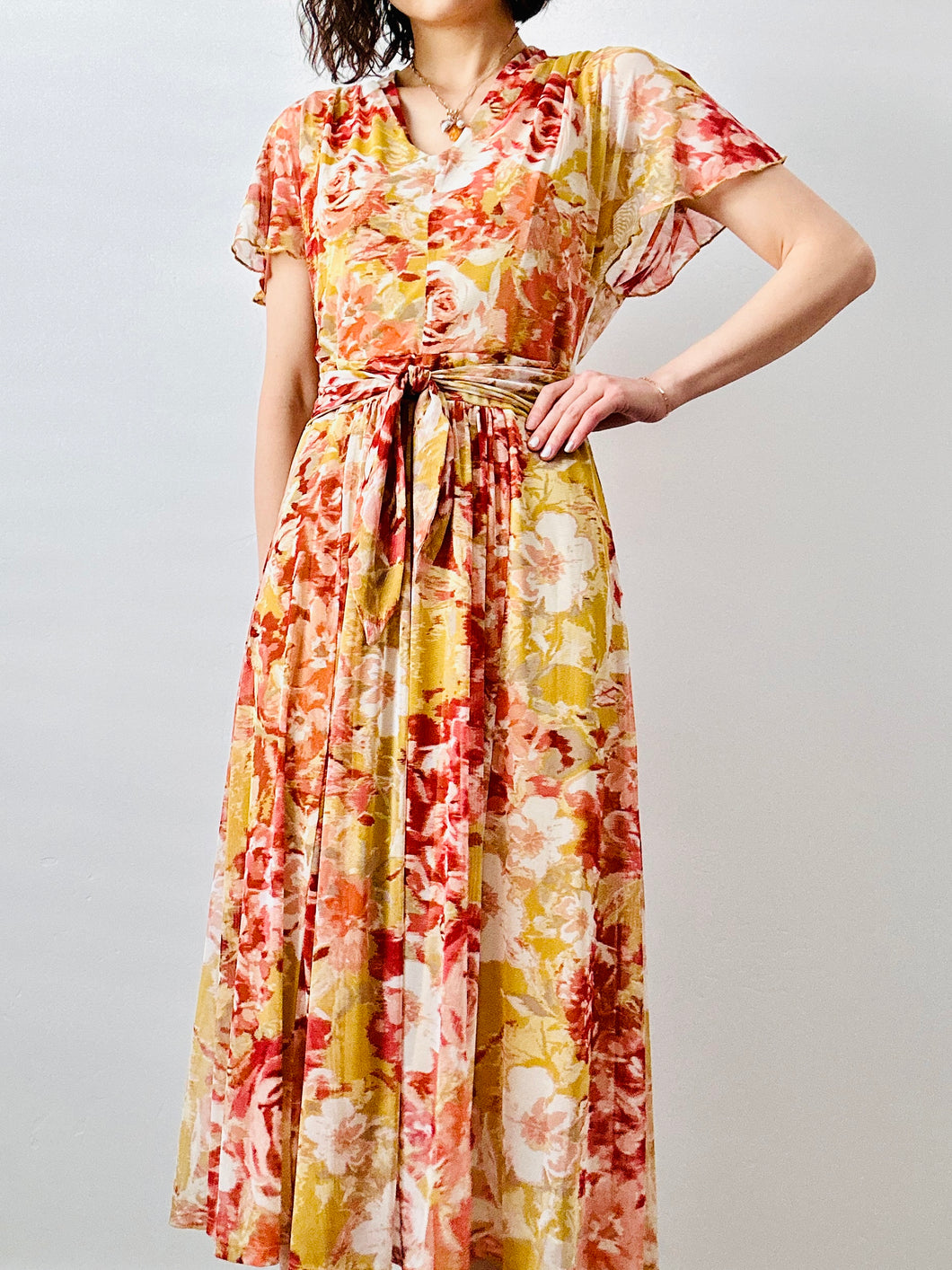 Vintage yellow abstract floral dress