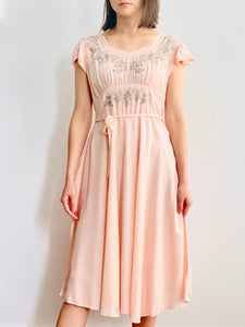 1930s Peach Rayon Lingerie dress w Sweet Embroidery Cap Sleeves