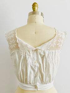 1910s Edwardian White Crochet Lace Camisole Crop Top Antique Corset Cover