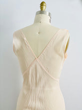 Load image into Gallery viewer, 1930s Peach Color Bias Cut Lingerie Gown with Eyelet Lace Ribbon Bow
