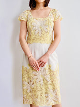 Load image into Gallery viewer, 1960s Butter Yellow Battenburg Lace Dress Made in Belgium
