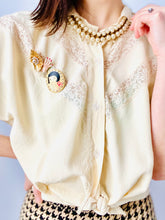 Load image into Gallery viewer, Vintage 1940s Cold Rayon Lace Top w Clear Buttons Beige Color

