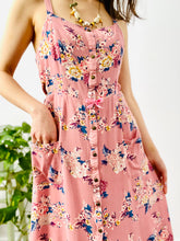 Load image into Gallery viewer, Vintage pastel pink rayon floral dress with ribbon bow
