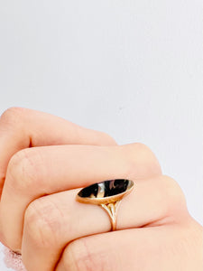 Antique Agate Navette Ring 10k Gold