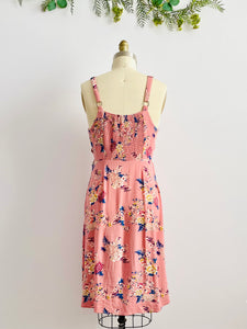 Vintage pastel pink rayon floral dress with ribbon bow