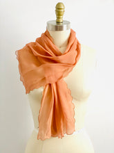 Load image into Gallery viewer, Vintage 1930s peach color silk scarf with scalloped edge
