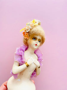 Vintage 1920s chalk French half doll with velvet flowers