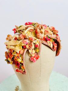 Vintage 1930s millinery fascinator w ombré pink flowers