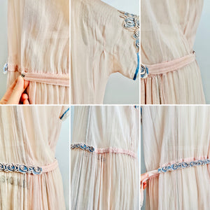 RARE 1920s pink embroidered flapper dress