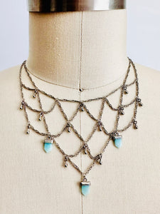 Vintage style silver chain bib necklace